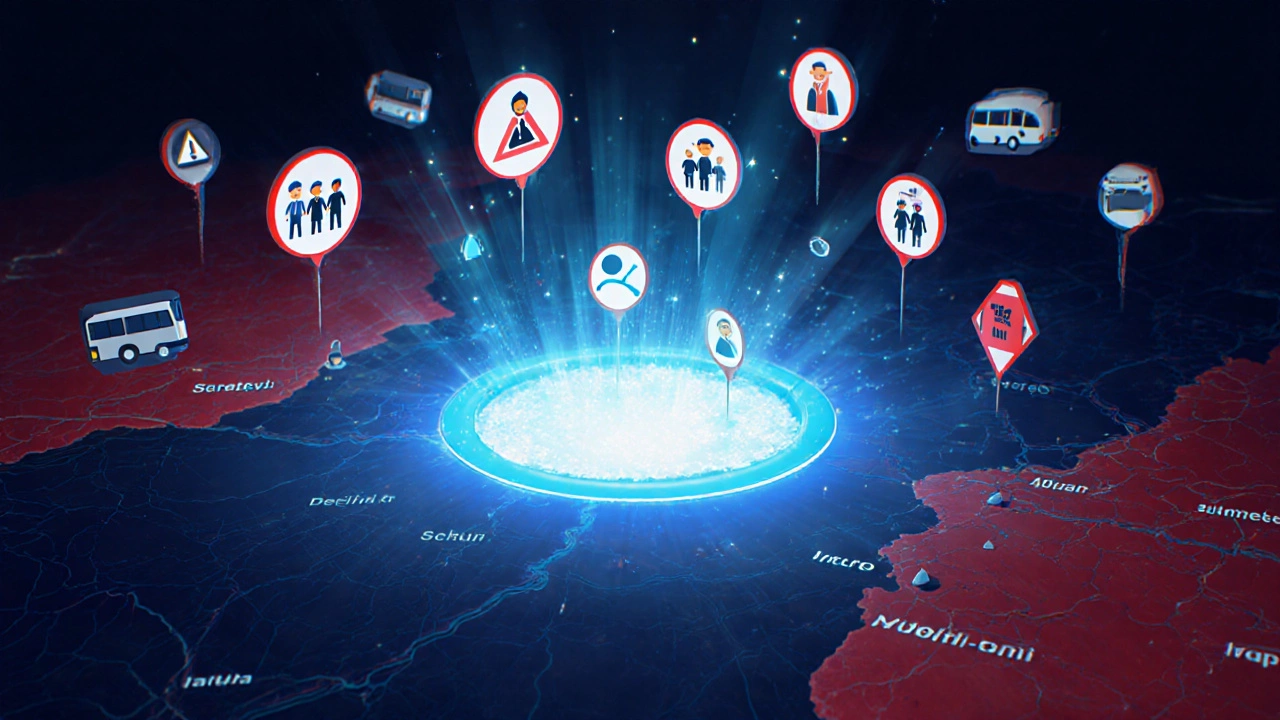 Indore depicted as a safe haven on a map of India, glowing with protective symbols amid higher-risk cities.