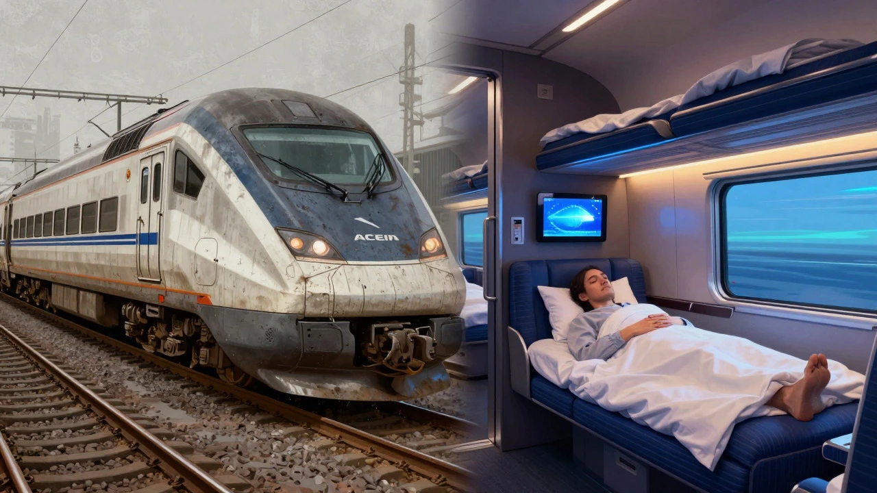 Comparison of old Acela train and modern Amtrak Airo interior