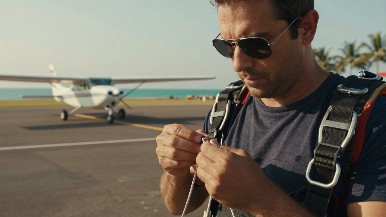 Instructor checking parachute gear