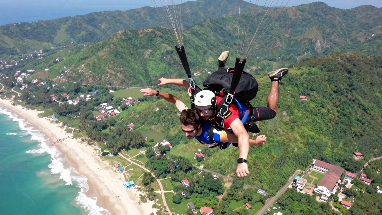 Tandem skydivers in freefall