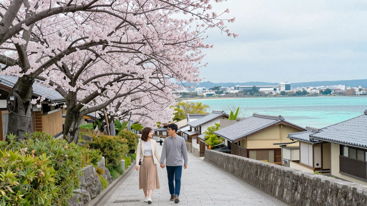 Couple exploring Kyoto streets and Okinawa beach