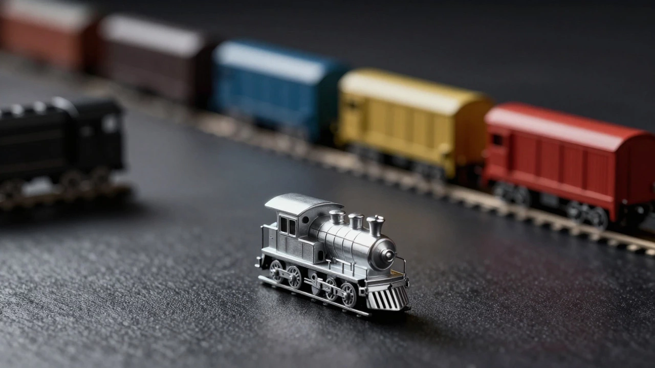 Silver locomotive piece isolated in dramatic lighting symbolizing game strategy