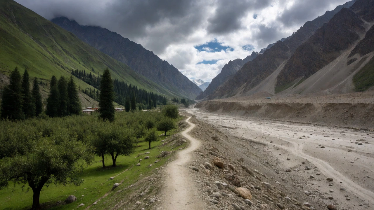 Contrasting green valley and barren desert landscape at Hampta Pass trek in Himachal Pradesh