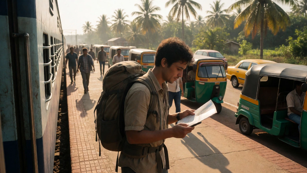 Traveler arriving at Madgaon Junction station in Goa
